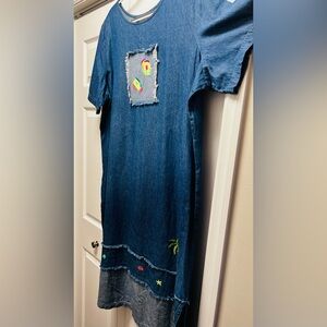 Denim Dress Short Sleeve Fish Coastal Size 1x Lightweight 100% Cotton NWOT Vacay